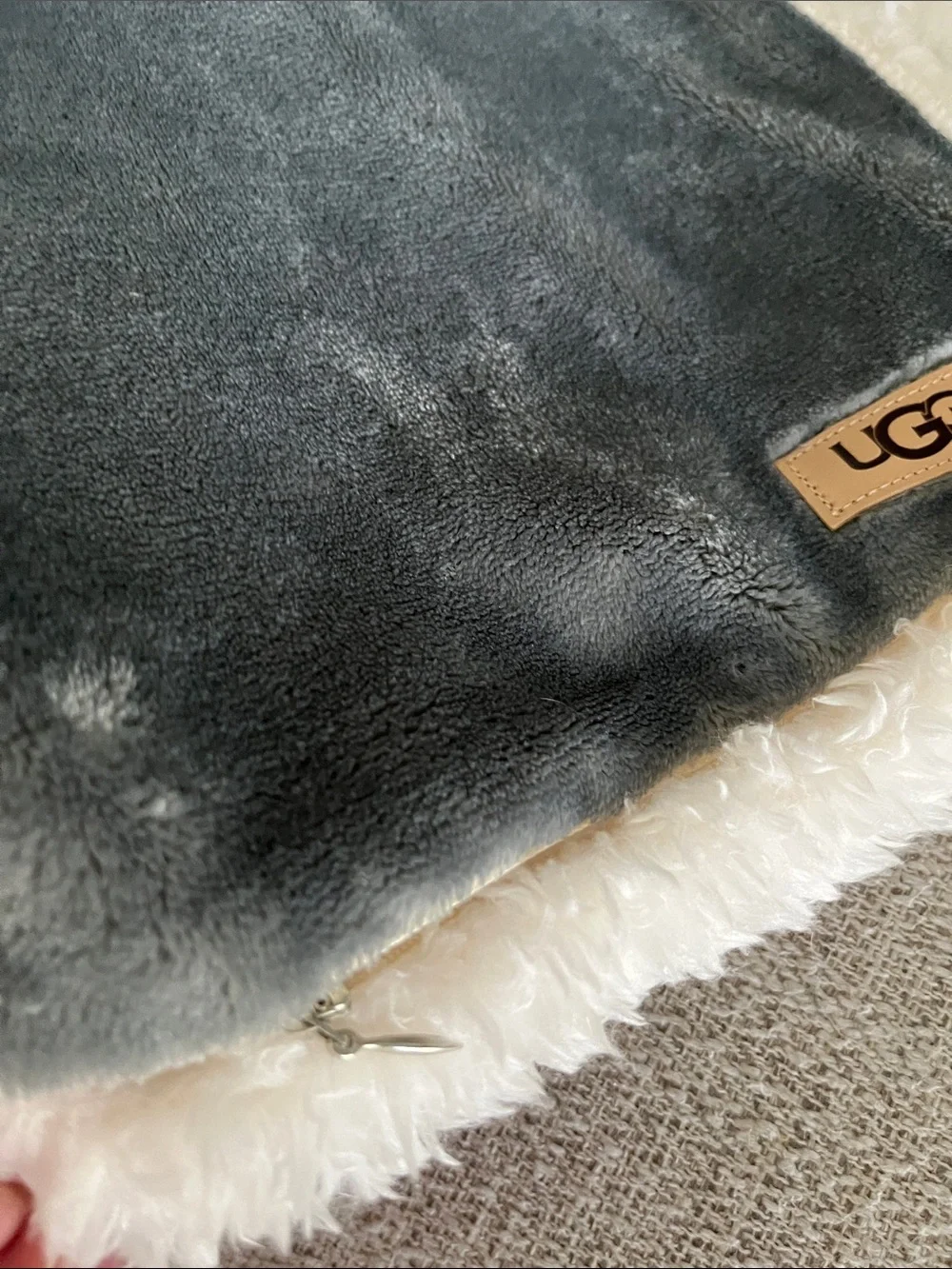 2 Ugg Avery king sherpa plush pillow cases reversible soft gray white cozy